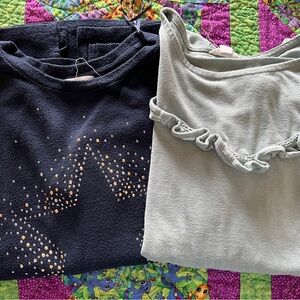 Studded blue Sweater & Ruffle Light Sage Top - Two Piece Lot